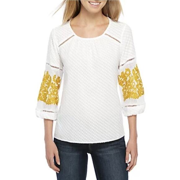BELK Crown & Ivy NEW Womens Plus Sized 3/4 Sleeve Textured Cotton Top sz 1X XL - Picture 1 of 5